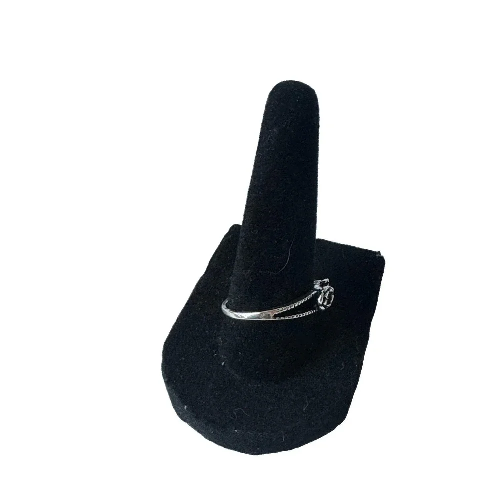 Silver Tone Rose Flower & Leaf Band Ring Metal No Stone Size 6